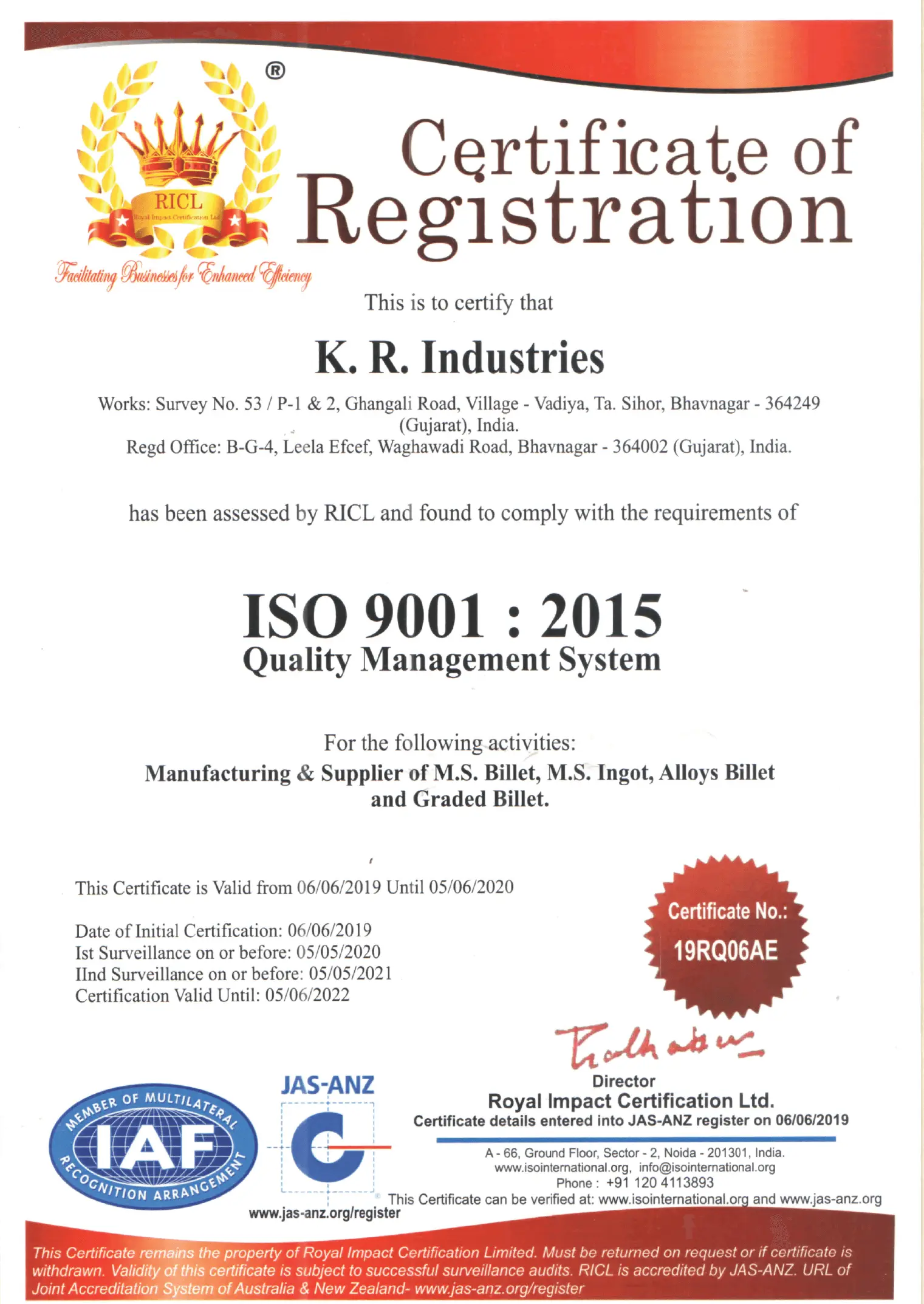 ISO 9001 : 2015 – KM Group of Industries
